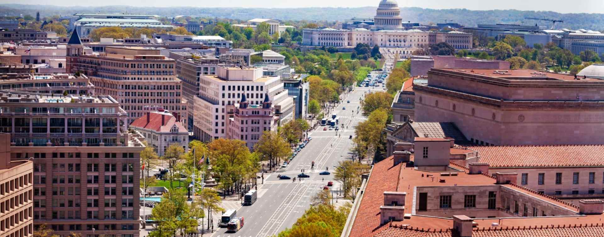 aerial view of Pennsylvania Avenue DC