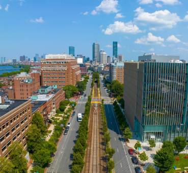 panoramic aerial view of the boston back bay skyline