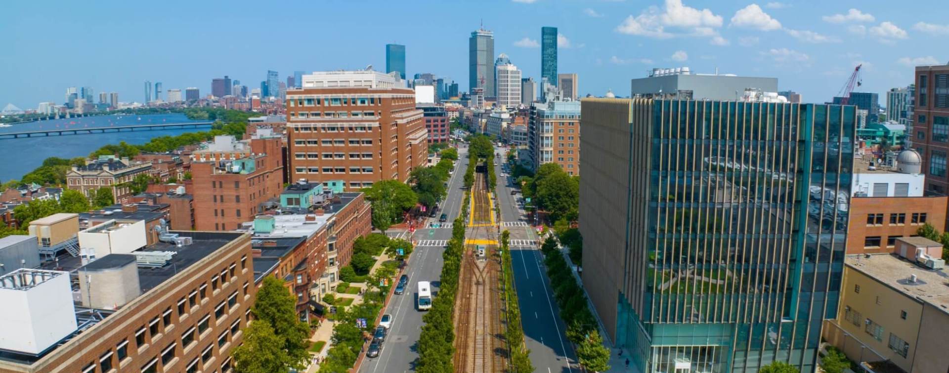 panoramic aerial view of the boston back bay skyline