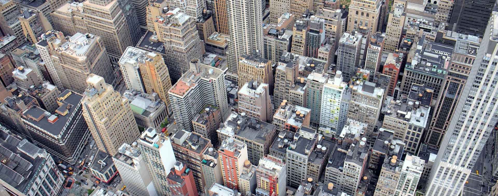 aerial view of midton manhattan office space buildings between herald square and Bryant park