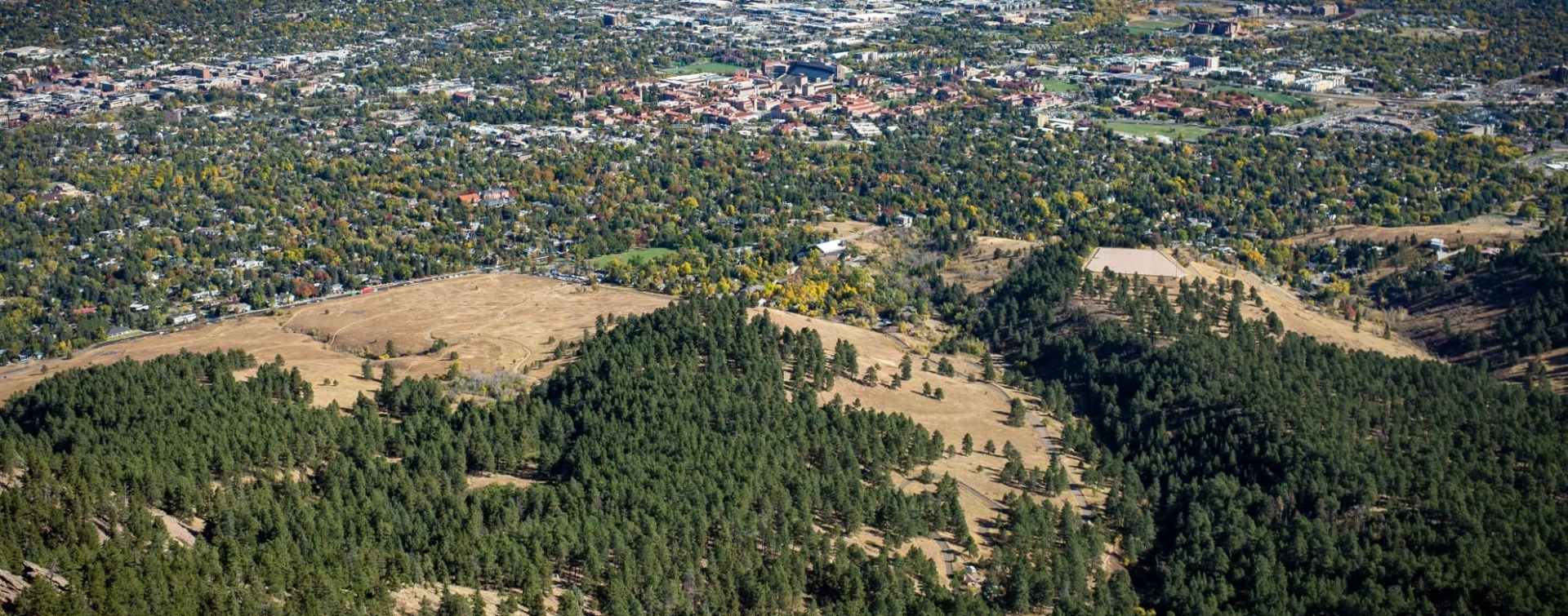 aerial view of the boulder colorado area from flatiron mountain