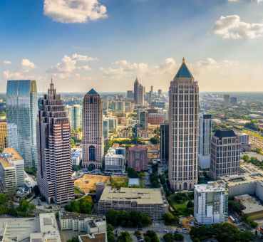 aerial panoramic view of the atlanta downtown skyline