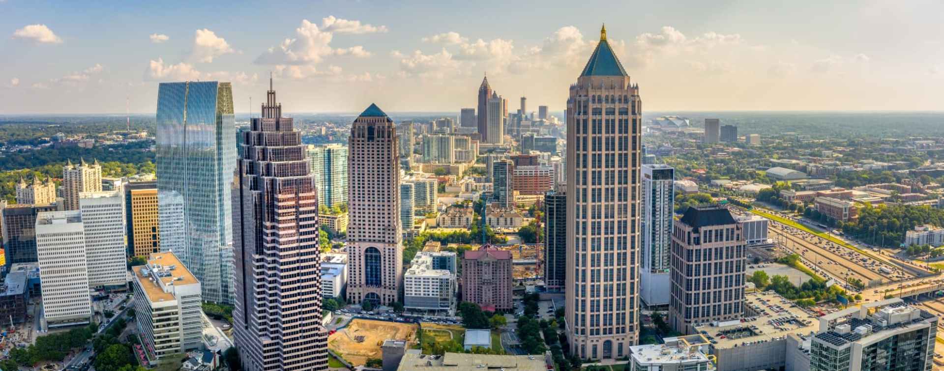 aerial panoramic view of the atlanta downtown skyline