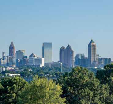 aerial panoramic view of buildings in the central business district in atlanta, georgia