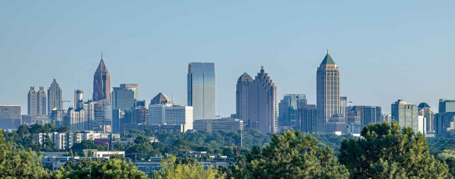 aerial panoramic view of buildings in the central business district in atlanta, georgia