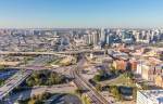 aerial panoramic view of the dallas texas central business district skyline