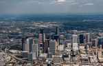 houston aerial panoramic view of the central business district skyscraper skyline and the surrounding urban and suburban areas