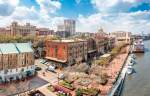 aerial panoramic view of commercial real estate buildings in Savannah Georgia, located on the waterfront