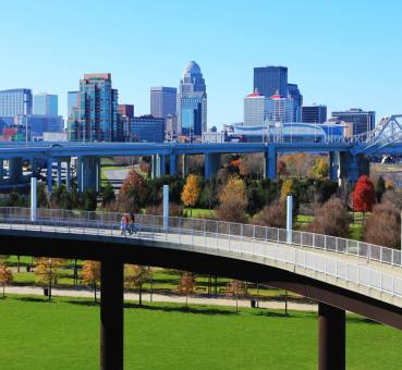 panoramic view of the central business district skyline in Louisville KY