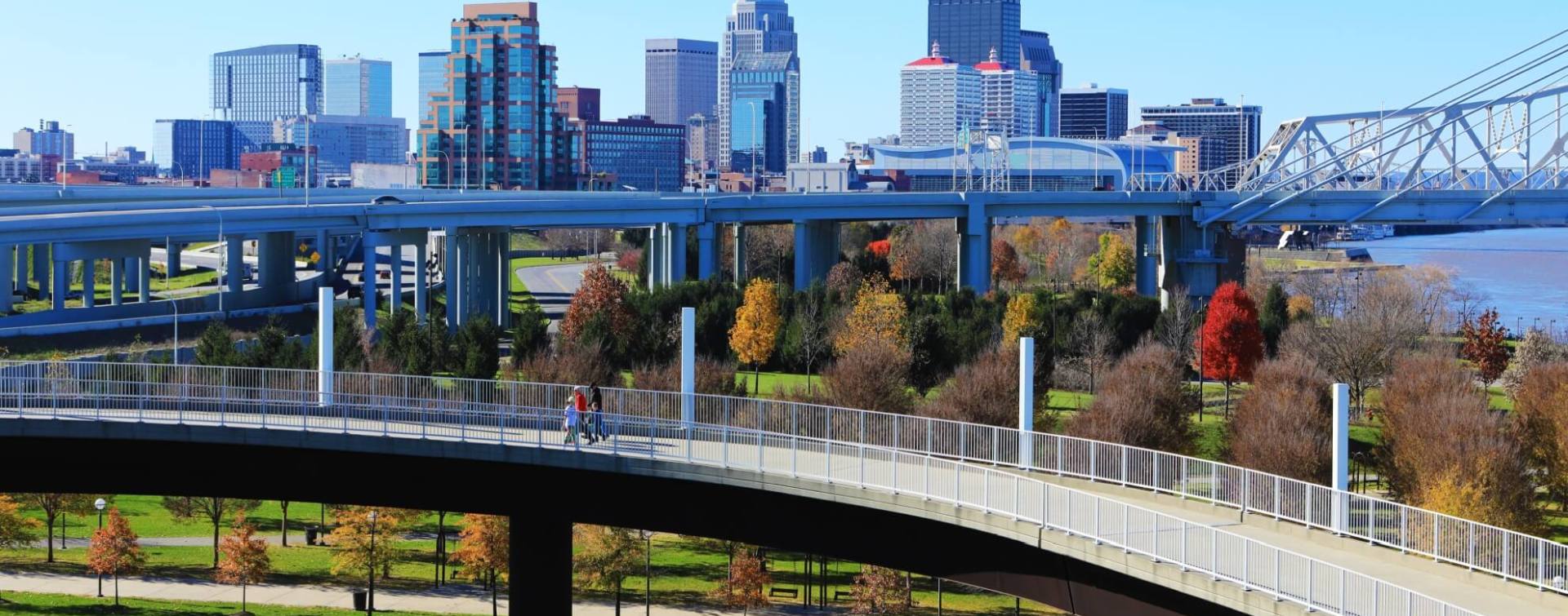 panoramic view of the central business district skyline in Louisville KY